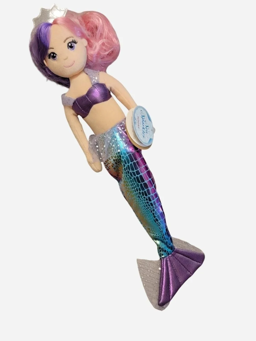 Plush Mermaid Doll in Pink & Purple Hair - Sparkle Tail Mermaid Toy